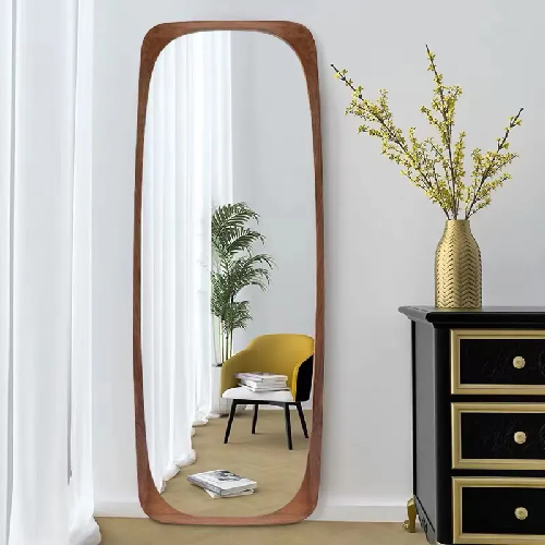 Mid-century, Full-Length Wooden Floor Mirror 
