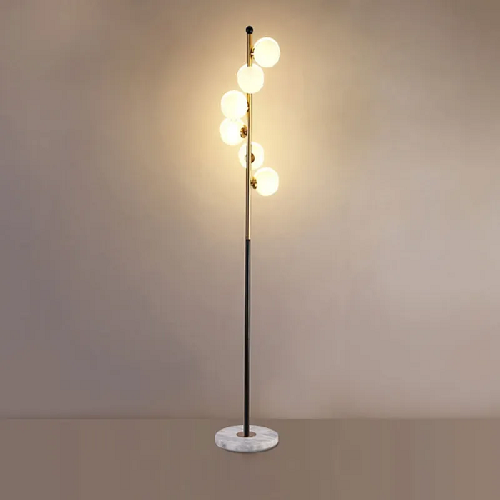6-globe floor lamp with a marble base in black and gold