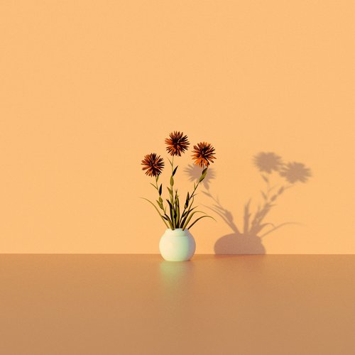 Flowers in a pot in front of a peach background