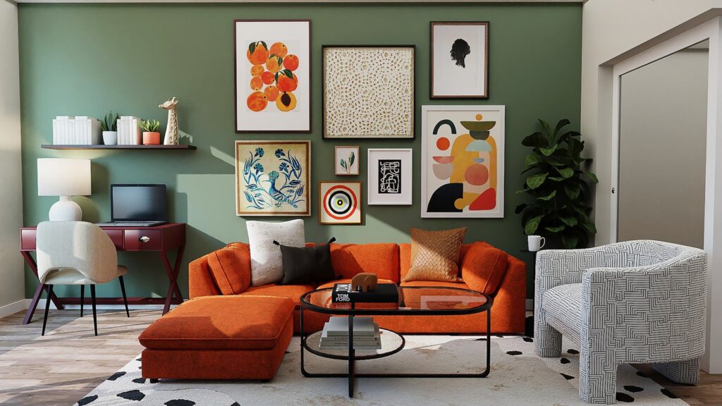 Living Room with accents of orange